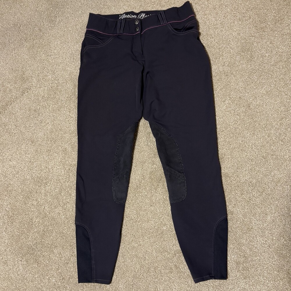 Elation Platinum Womens Equestrian Riding Pants Breeches Seat Grip Purple, Sz 28